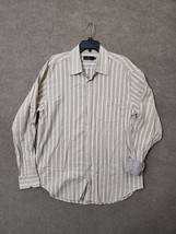 Bugatchi Uomo Dress Shirt Mens XXL Beige Striped Flip Cuff Button Up Cotton - £25.59 GBP