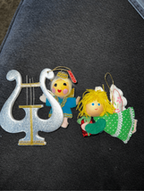 Mid Century Christmas Ornaments-50/60s Lot of 2 Angel Harp Good Condition Fabric - £5.61 GBP