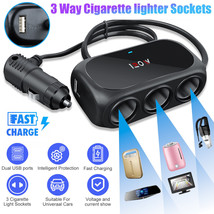 3 Way Car Cigarette Lighter Socket Splitter Dual USB Charger Power Adapt... - $21.99