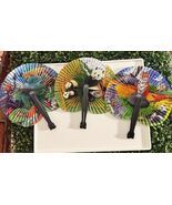 Vintage Oriental BIRD folding paper mini HAND FAN - Metal Latch Handle - $367.03 MXN