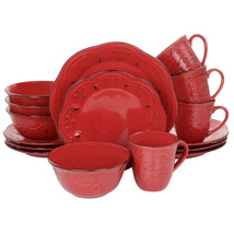 Elama Rustic Birch 16 Piece Stoneware Dinnerware Set in Red - $107.58