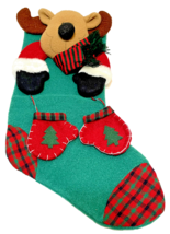 Vintage Plush Stuffed Reindeer with Mittens and Scarf Christmas Stocking 19 inch - £10.42 GBP