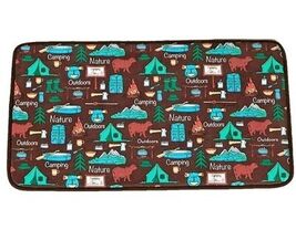 Campsite Memory Foam Bath Rug Bears Fishing Tents Canoes Camp Fire Brown... - $28.97