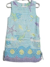 Lilly Pulitzer 5T Girls A-Line Moasic Fish Starfish Blue Water Vintage D... - $24.99