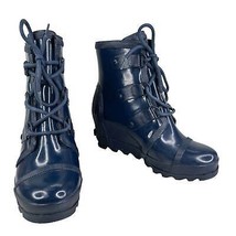 Sorel Joan of Arctic Wedge Rain Boots Waterproof Blue Glossy 9.5 - £79.76 GBP