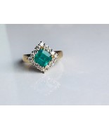AAA quality square shape natural emerald ring with diamonds in 14k hallm... - £3,029.52 GBP