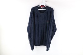 Vintage 90s Chaps Ralph Lauren Mens XL Chunky Cotton Cable Knit Dad Sweater Blue - £45.70 GBP