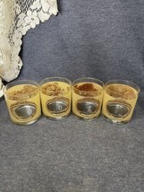 Set Of 4 Currier &amp; Ives Brown Old Fashioned Glasses Vintage Gold Rim Mid... - $18.81