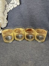 Set Of 4 Currier &amp; Ives Brown Old Fashioned Glasses Vintage Gold Rim Mid Century - £14.69 GBP