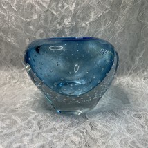 Vintage Hand Blown Art Clear Glass Trapped Bubbles Vase Paperweight 4” Candle - £26.33 GBP