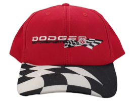 Vintage Red Dodge Motorsports Checkered Racing Flag Bill Snapback Hat Ca... - £11.01 GBP