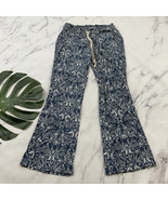 Roxy Womens Linen Blend Beach Pant Size L Blue White Flare Leg Pull On - $40.60 CAD