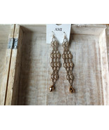 Bohemian Brown Crystal Drop Linear 5&quot; Long Dangling Earrings - £14.51 GBP