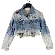 Denim Jacket Womens Size Small Crop Cropped Jean Blue Button Distressed ... - £13.70 GBP