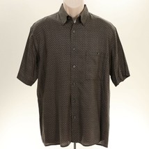 Crossings Mens Rayon Shirt M Medium Button Up Short Sleeve Black Tan Geometric - £21.40 GBP