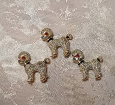 Set of Three Vintage Poodle Brooch Pins with Red Rhinestone Eyes 1&quot; - $11.88
