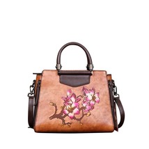Vintage 2022 New Cow Leather Women Bag Handmade Printed Floral Handbag Elegant L - £112.52 GBP
