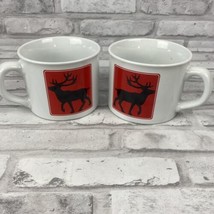 Set of 2 DesignPac Moose Coffee Soup Mug Large Red Black White - £29.34 GBP