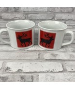 Set of 2 DesignPac Moose Coffee Soup Mug Large Red Black White - £29.88 GBP