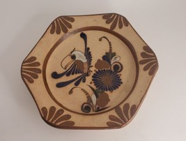 Vintage 11&quot; Tonala Mexican Pottery Hexagon Bird Toucan Wall Plate Bowl Blue - £19.73 GBP