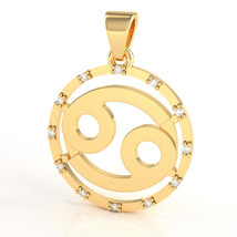 Cancer Zodiac Sign Diamond Bezel Pendant In Solid 10K Yellow Gold - £199.52 GBP