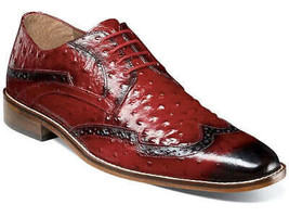 Stacy Adams Gennaro Wingtip Oxford Ostrich Print Leather Red 25537-600 - £83.92 GBP