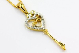 1Ct Round Lab-Created Diamond Key Heart Shaped Pendant 14K Yellow Gold Plated - £154.55 GBP