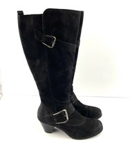 Paul Green Black Suede Leather Women&#39;s Boots 5 Kimberly Knee High Buckle... - $66.60