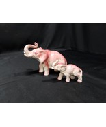 Vintage 1950s Pink Ceramic Elephant Figurines Set Trunk Up Figures Made ... - $24.47