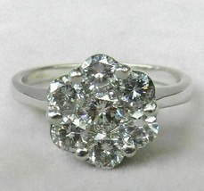 Antique Daisy 1.00CT. Diamond Cluster Engagement Ring 14K White Gold Over - £71.20 GBP