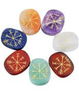  Rockcloud Healing Crystal 7pcs Engraved Vikings Symbol Palm Stones Reiki - £30.49 GBP