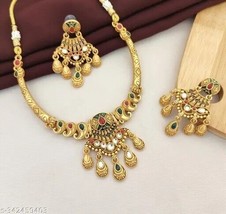 Indian Women Long Necklace Set Gold plated Designer Fashion Jewelry Wedding Gift - £22.32 GBP