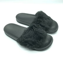 Womens Slide Sandals Faux Fur Slip On Black Size 41 US 9 - £15.41 GBP