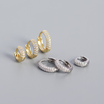 Pave Gold &amp; Silver Simple Huggie Hoop Earrings For Women Minimalist Huggie Hoops - £10.01 GBP+