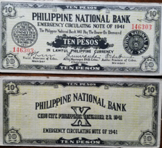 Philippine National Bank Cebu City Ten Peso Note 1941 - £7.80 GBP