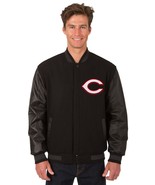 MLB Cincinnati Reds Wool Leather Reversible Jacket Front Patch Logos Bla... - £174.33 GBP