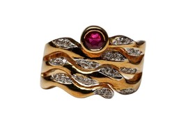 Authenticity Guarantee 
Round Ruby and Diamond 18K Yellow Gold Ring Size 6.5 - £696.61 GBP