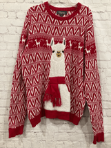 33Degrees Womens Mens Large Holiday Ugly Llama Sweater Red White 100% Cotton - £23.50 GBP