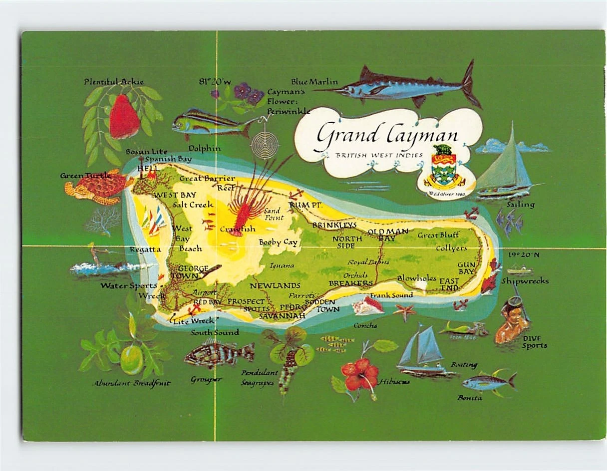 Cayman Islands Map Postcard mint - $1.20