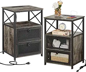 End Side Tables With Charging Station,Nightstand With 2 Flip Drawers And... - $267.99