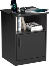 Black Primezone Modern Nightstand With 3 Usb Ports - End Side Table Furniture - £61.75 GBP