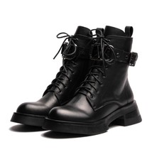 Real Leather Women Ankle Boots Fashion Platform Buckle High Heel Winter Shoes Wo - £131.05 GBP