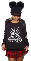 Yours Truly Diamond Eye Women&#39;s Shoulder Zipper Black Crew Neck Sweater NWT - €23,56 EUR