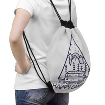 Happy Camper Printed Drawstring Gym Bag Lightweight Durable Polyester - Black - £35.40 GBP