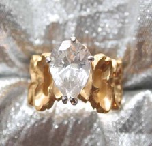 Fabulous Art Moderne Prong-set Crystal Rhinestone Gold-tone Ring 1980s s... - $12.95