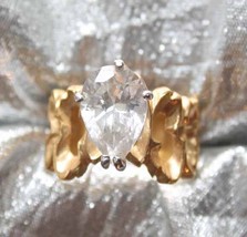 Fabulous Art Moderne Prong-set Crystal Rhinestone Gold-tone Ring 1980s s... - £10.19 GBP