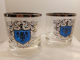 Set of 2 Vintage Royalty Double Headed Eagle on Blue Coat of Arms Glass Barware  - £15.82 GBP