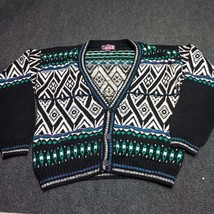 Vintage CONCRETE MIX Cardigan Sweater Adult Large Fair Isle Deep Plunge V Neck - £29.27 GBP