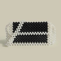 MABULA Black and White  Women Evening Phone Bag Simple Stylish Crossbody Beaded  - £144.87 GBP