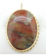 Large 10k Yellow Gold Oval Genuine Natural Agate Pin / Pendant (#J4256) - £158.27 GBP